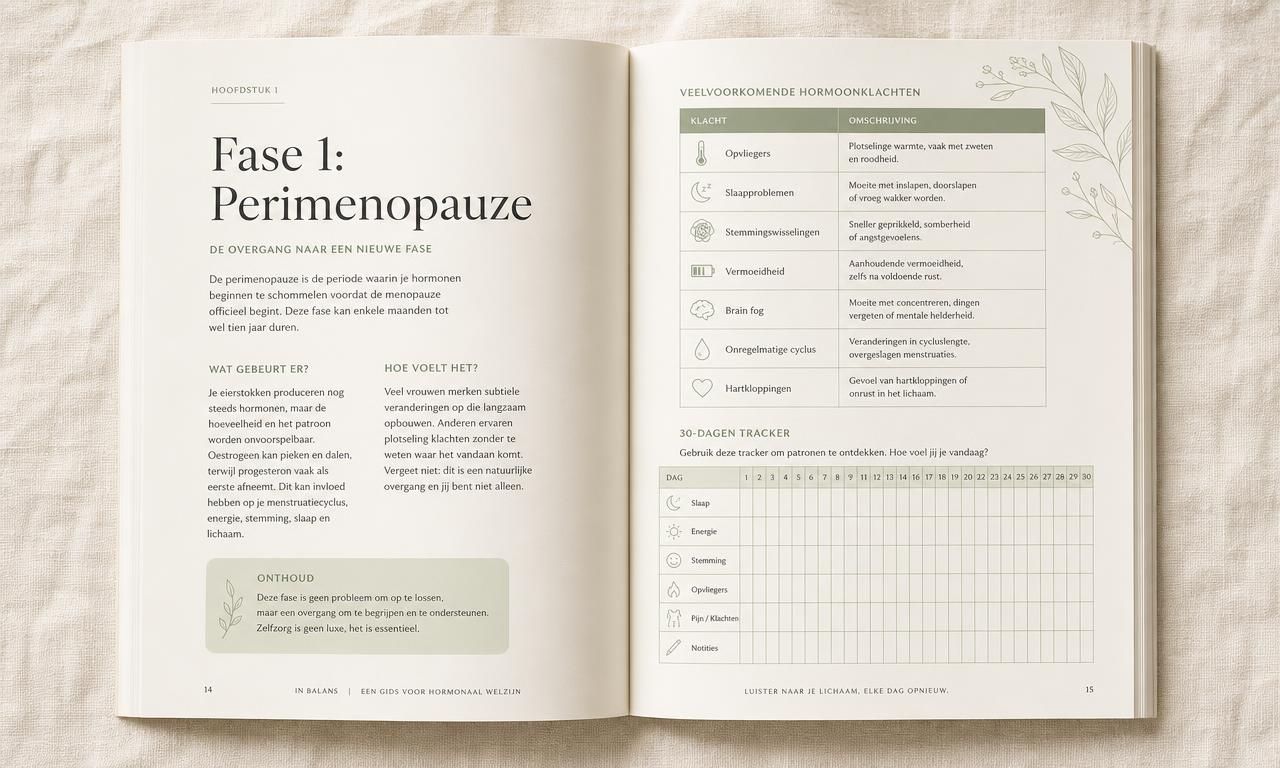 Inkijkexemplaar van De Complete Gids met hoofdstuk over perimenopauze en de 30-dagen tracker